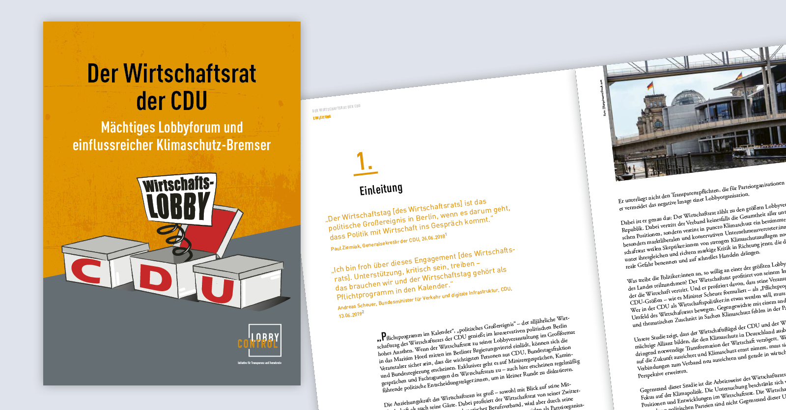 Titelseite und Innenseiten-Layout der Studie Der Wirtschaftsrat der CDU.
