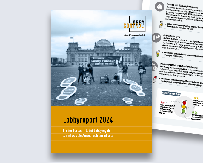 Titelseite des Lobbyreports 2024 – Großer Fortschritt bei Lobbyregeln … und was die Ampel noch tun müsste