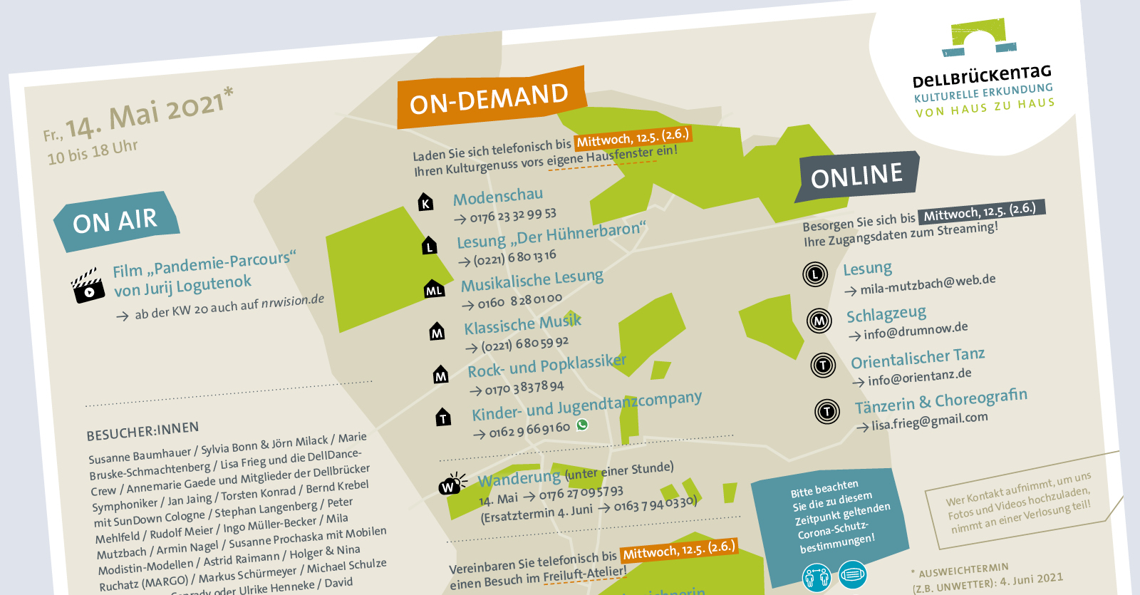 Innenseite des Programmflyers mit Stadtteilkarte von Köln-Dellbrück