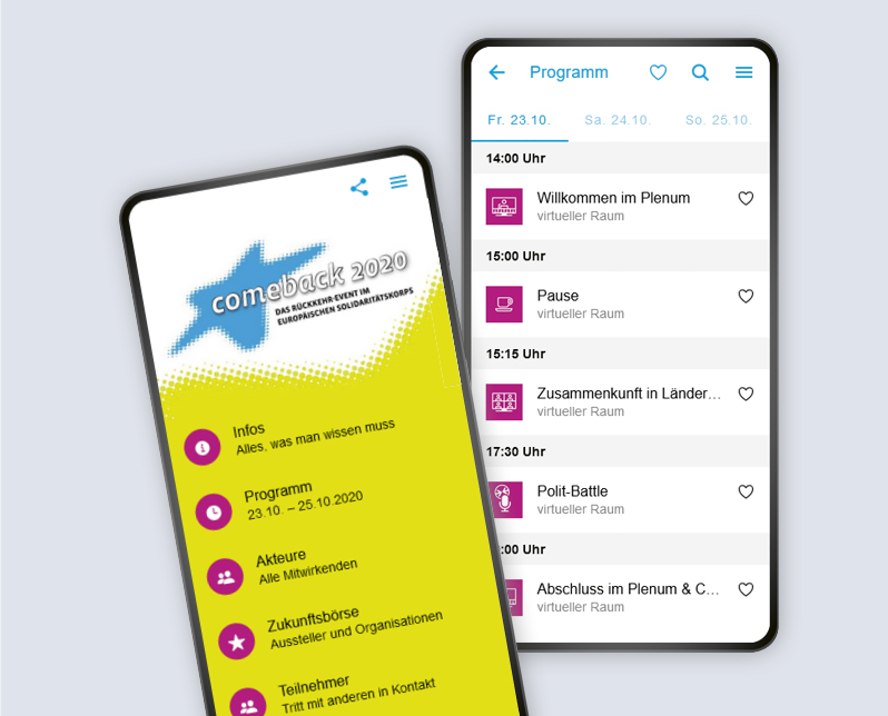Screen-Design für Online-Event comeback 2020